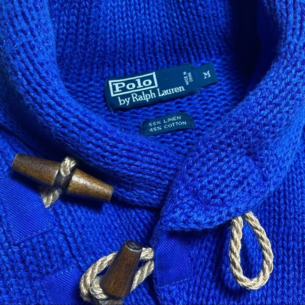 Polo Ralph Lauren Yacht Blue Linen Cotton Blend Toggle Shawl Collar L/S Sweater